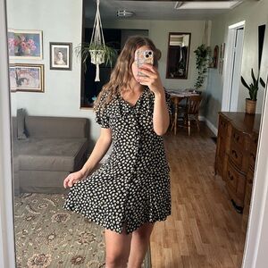 Vintage Black and White Floral Mini Dress